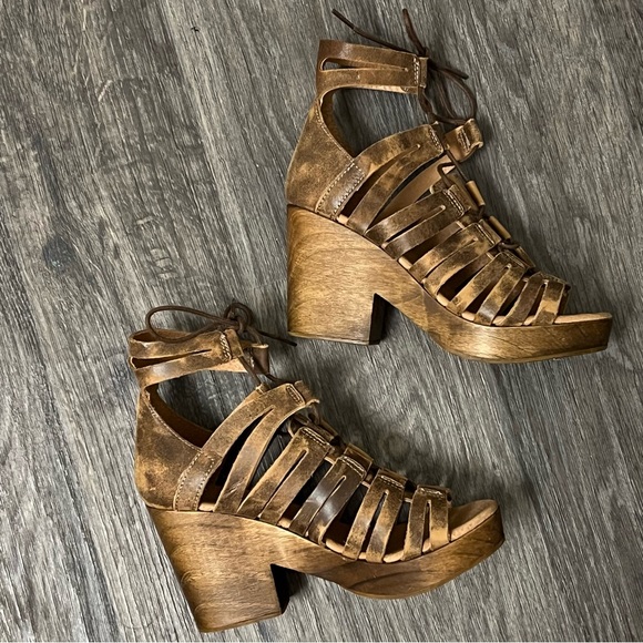 FreeBird by Steven Ibiza lace up wooden platform sandals sz 7US - Picture 5 of 15